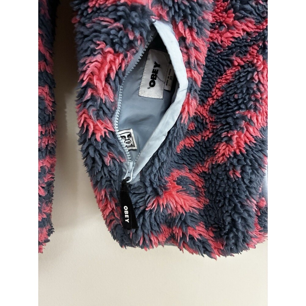 OBEY Teddy Bear Women's Aiden Sherpa Jacket Reversible Sweet Coral Multi Size XS - Picture 6 of 15